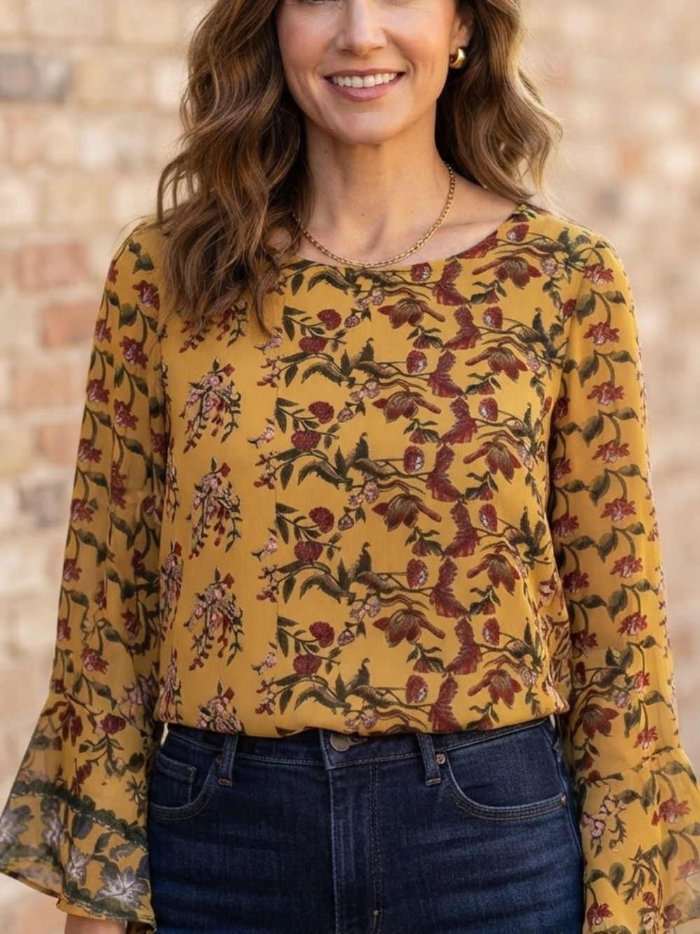 Max Studio Floral Bell Sleeve Blouse - Size XL